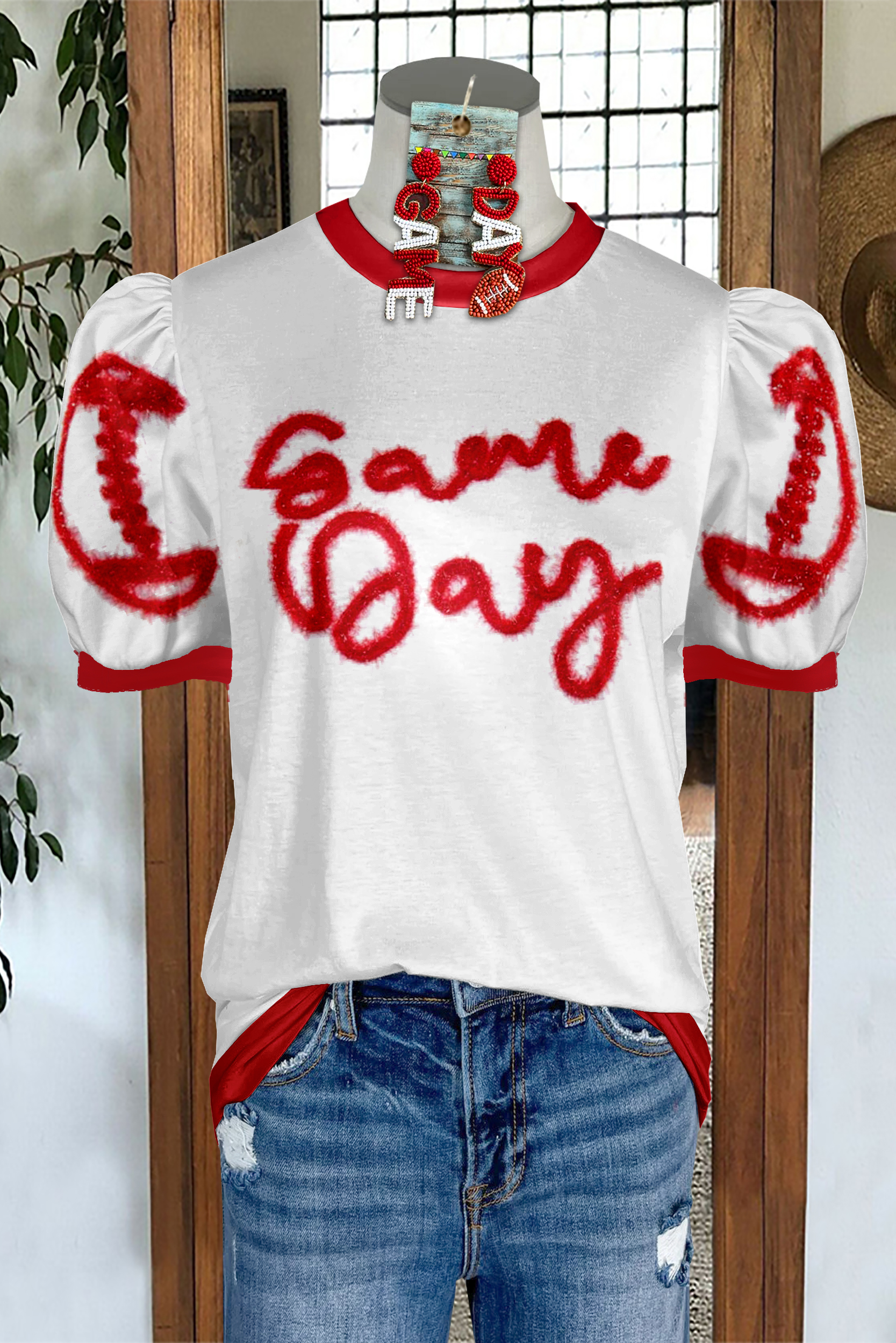 Casual Game Day Football Letter Print T-shirt