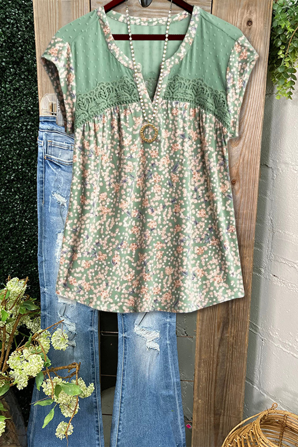 Casual Floral Lace Short Sleeve Top