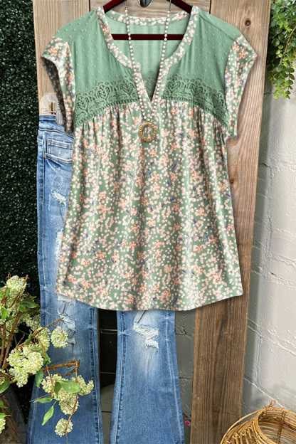 Casual Floral Lace Short Sleeve Top