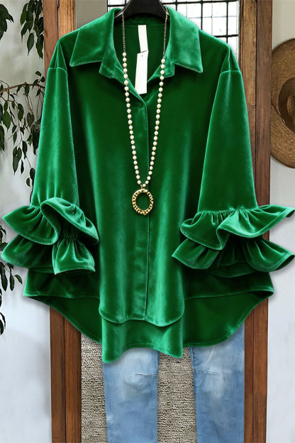 Classic Christmas Ruffle Velvet Blouse