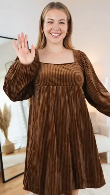 Classic Textured Velvet Square Neck Dress