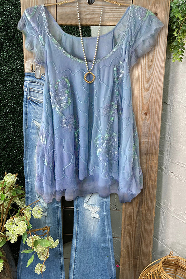 Elegant Retro Shiny Crewneck Top