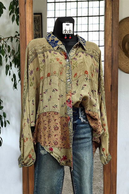 Retro Floral Patchwork Web Detail Shirt
