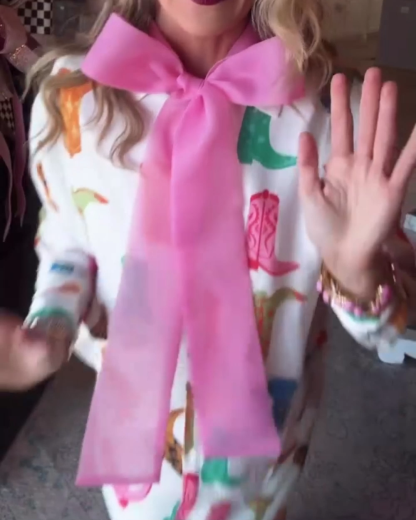 Western-Style Colorful Boots Print Skirt And Shirt Set