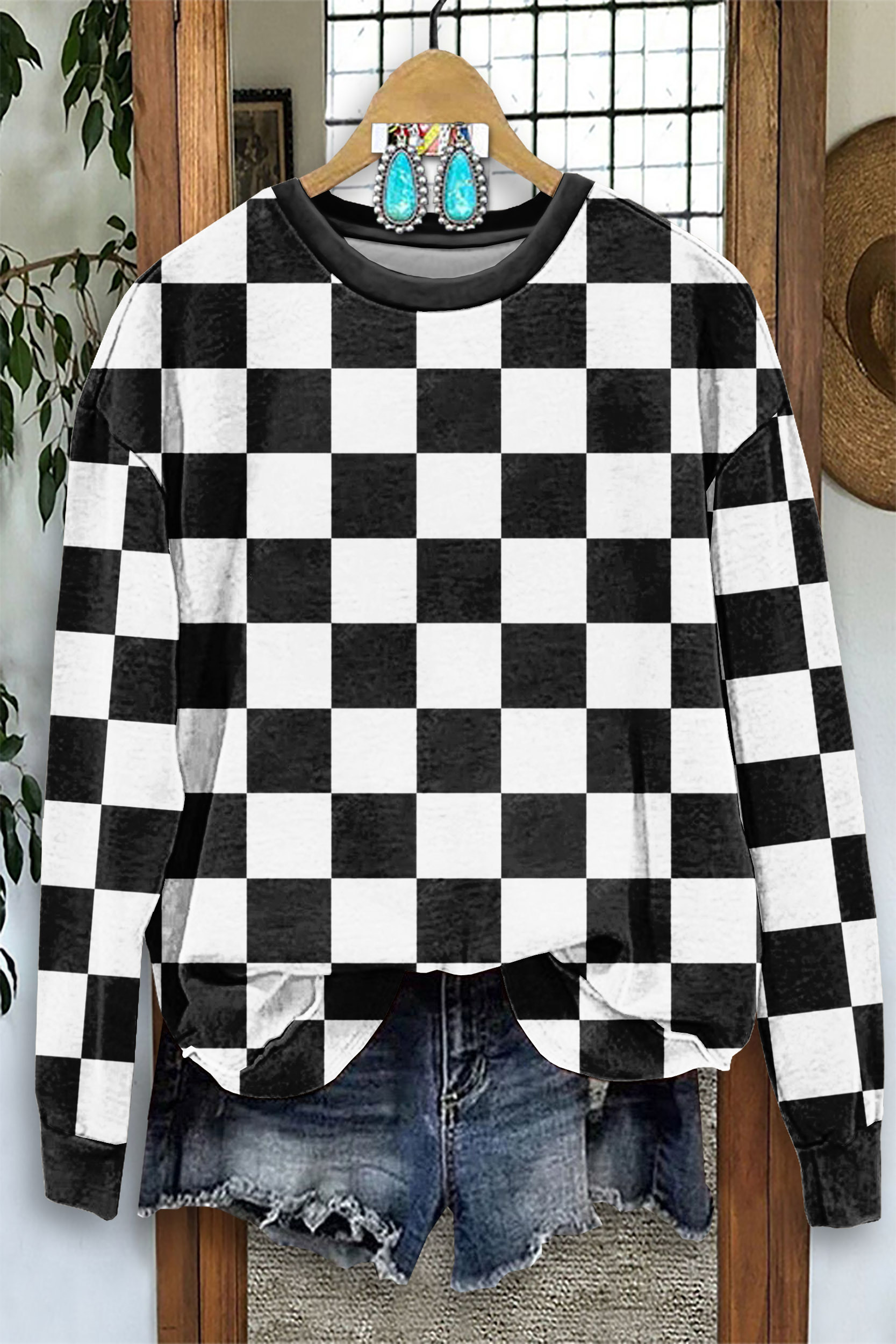 Checkered Print Sweatshirt