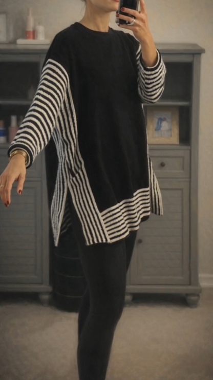 Striped Patchwork Batwing Sleeve Sweater