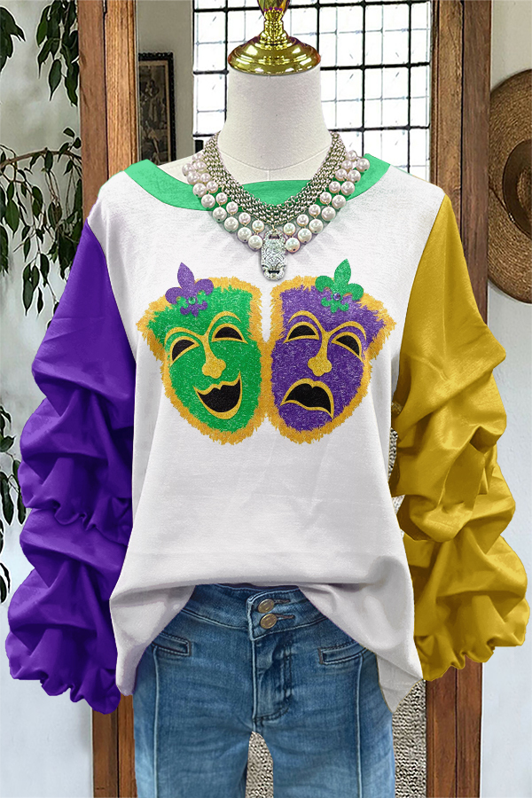 Women's blouse | Unique Mardi Gras Print Pleated Sweatshirt |ladyboutiquebd
