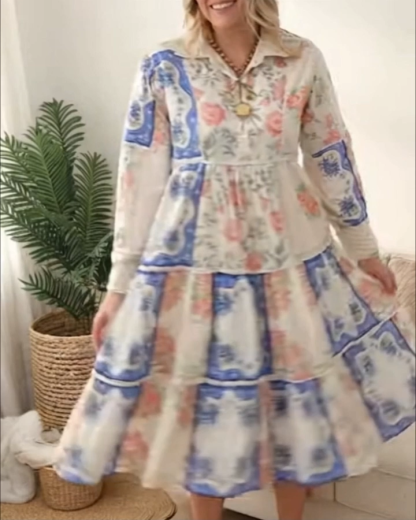 Romantic Floral Color Block Midi Dress