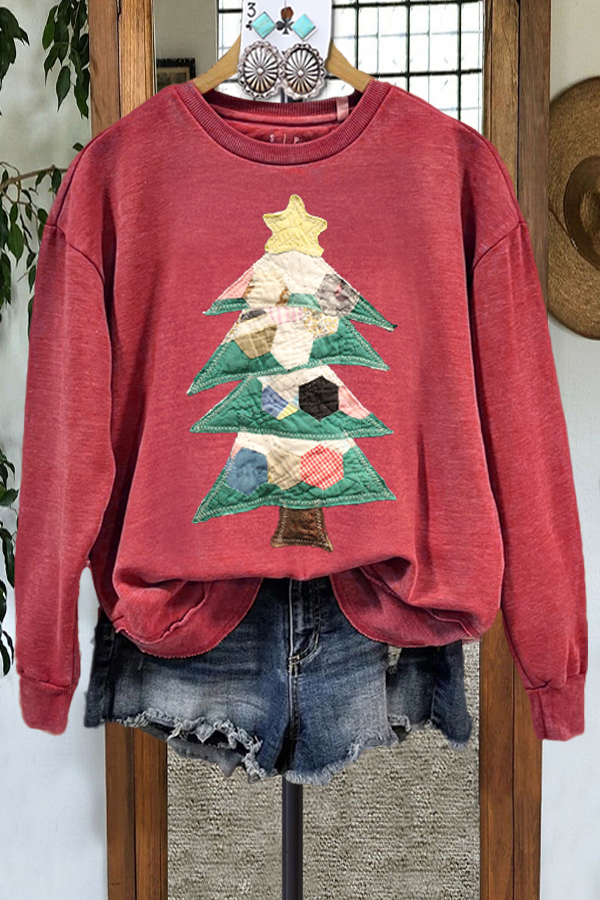 Christmas Contrast Color Long Sleeve Sweatshirt