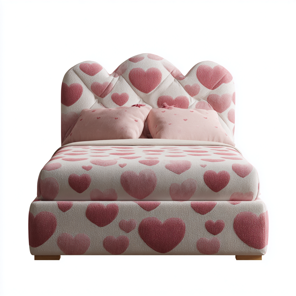 Letto per bambini in tessuto 180x90x100 cm - rosa-bianco - stile romantico con cuori e nuvole-Houseure