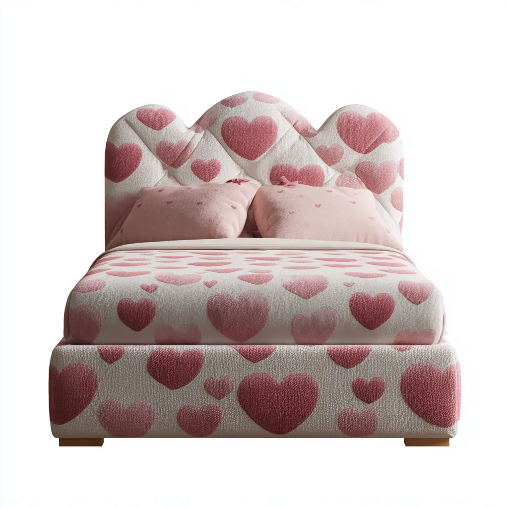 Letto per bambini in tessuto 180x90x100 cm - rosa-bianco - stile romantico con cuori e nuvole-Houseure