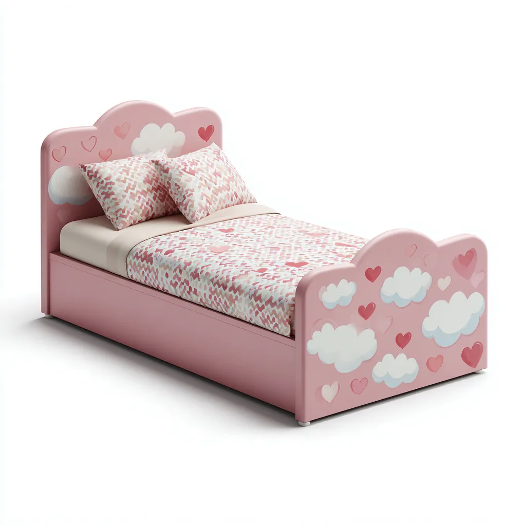 Letto per bambini rosa con cuori e nuvole 190x90x85 cm - rosa - design cuori e nuvole-Houseure