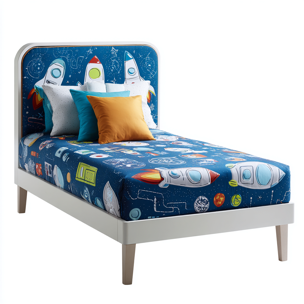 Letto per bambini in legno 195x90x100 cm - bianco-blu - stile moderno tema spaziale-Houseure