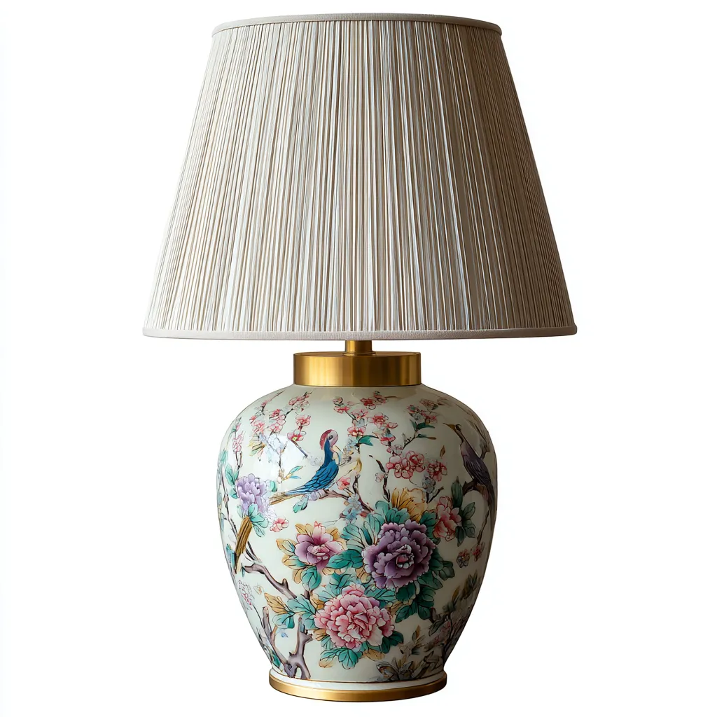 Lampada da Tavolo Vintage in Ceramica con Paralume Elegante e Fiori 30x30x60 cm - Bianco - Design Elegante-Houseure