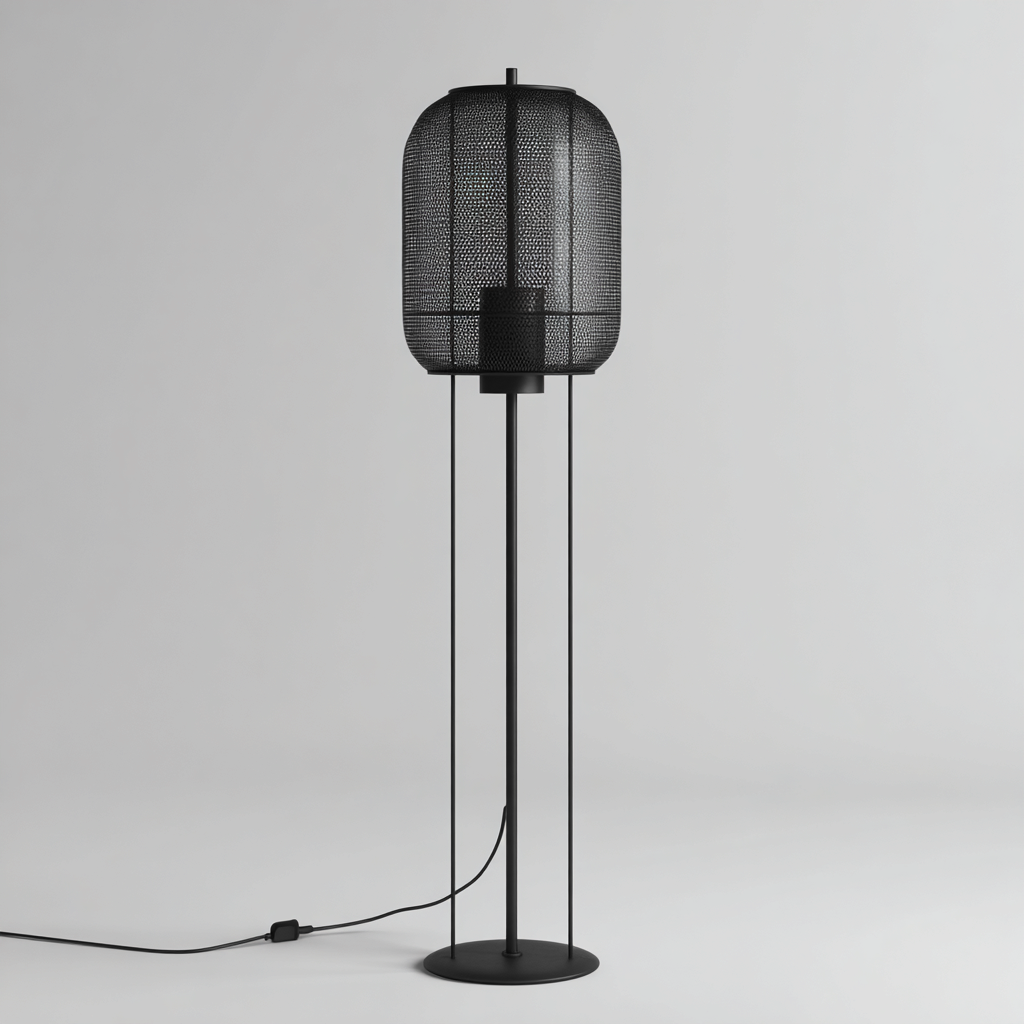 Lampada da terra nera con paralume in rete metallica 35x35x160 cm - nero - design moderno-Houseure