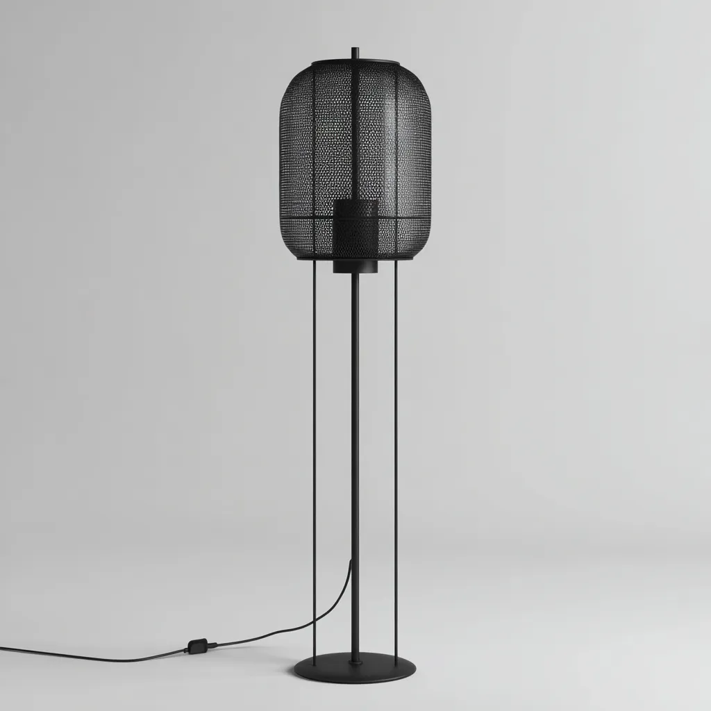 Lampada da terra nera con paralume in rete metallica 35x35x160 cm - nero - design moderno-Houseure