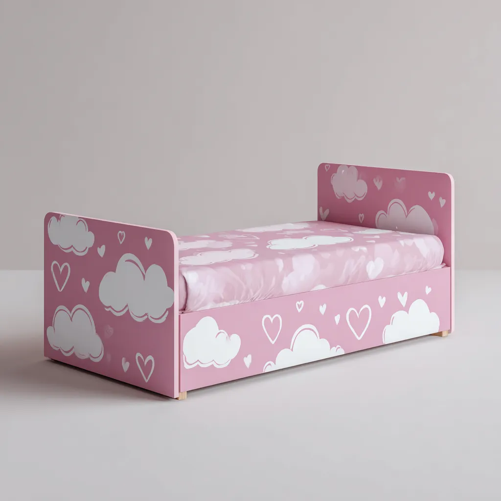 Letto per bambini con cuori e nuvole 190x90x100 cm - rosa-bianco - con testata e sponde decorate-Houseure