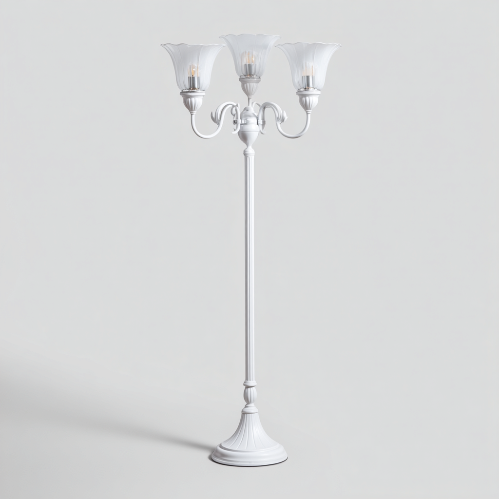 Lampada da terra 3 luci metallo bianco 170x40x40 cm - Bianco - Design classico-Houseure