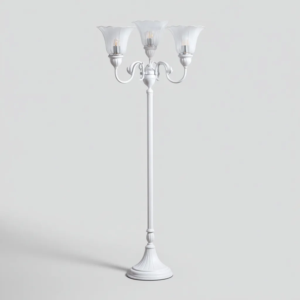 Lampada da terra 3 luci metallo bianco 170x40x40 cm - Bianco - Design classico-Houseure