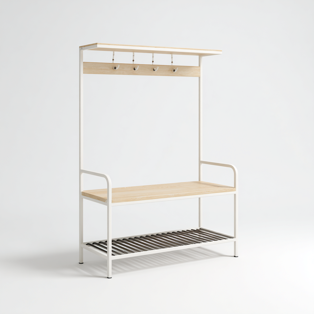 Armadio da ingresso con ripiano 90x40x180 cm - Acciaio bianco-Legno chiaro - Design moderno-Houseure