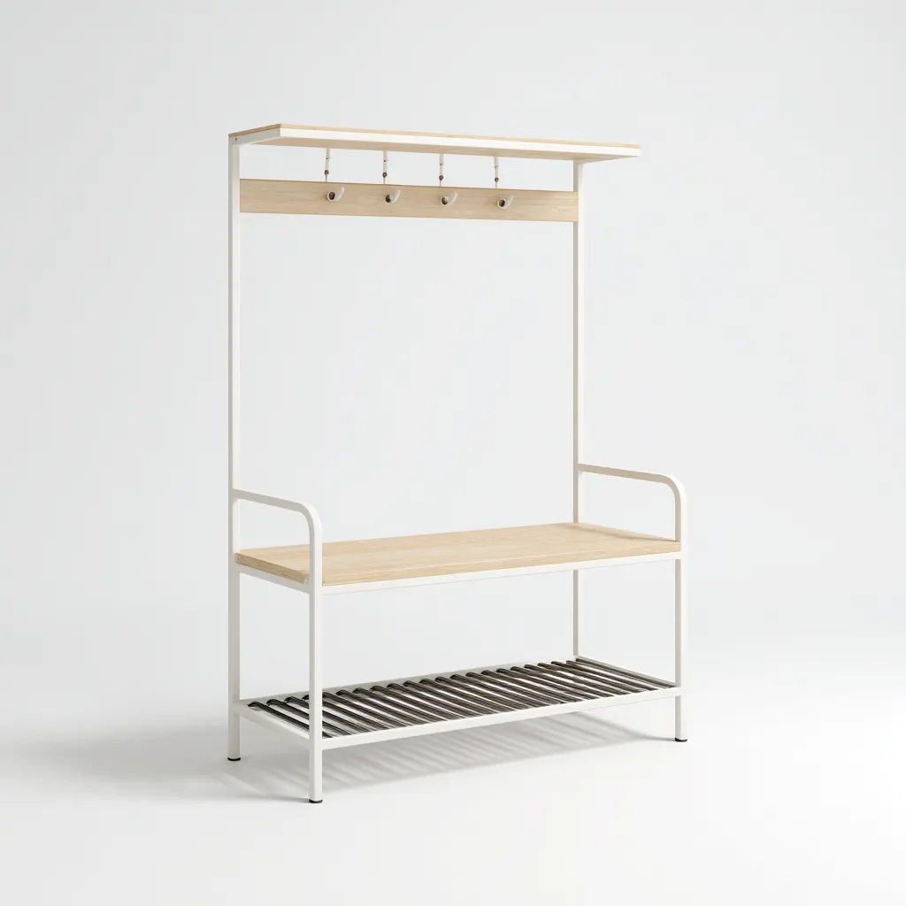 Armadio da ingresso con ripiano 90x40x180 cm - Acciaio bianco-Legno chiaro - Design moderno-Houseure