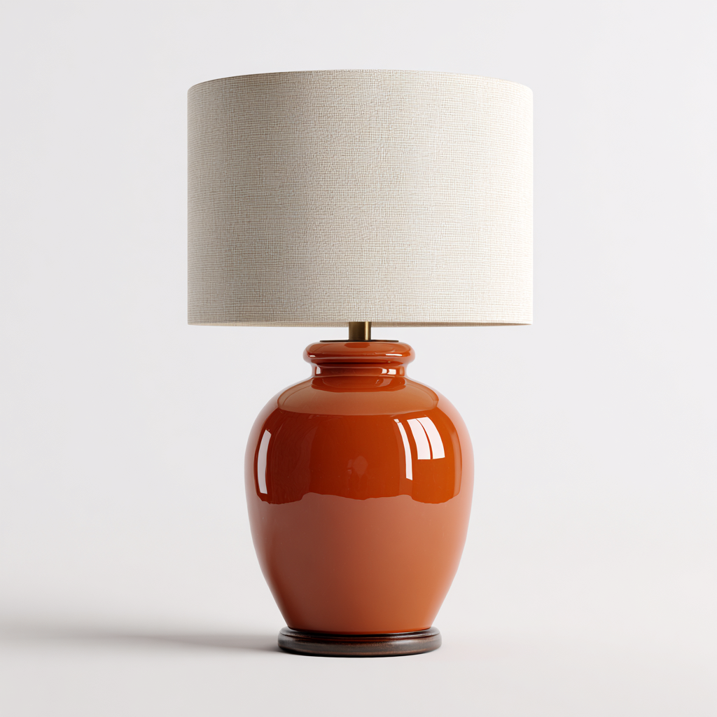 Lampada da Tavolo in Vetro Color Terracotta con Paralume in Lino Bianco 30x30x60 cm - Terracotta - Design Elegante-Houseure