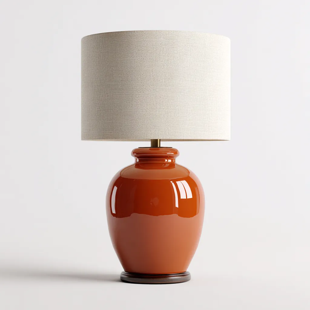 Lampada da Tavolo in Vetro Color Terracotta con Paralume in Lino Bianco 30x30x60 cm - Terracotta - Design Elegante-Houseure