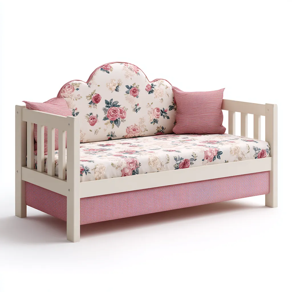 Letto per bambini in legno 195x90x95 cm - bianco-rosa - stile floreale romantico-Houseure