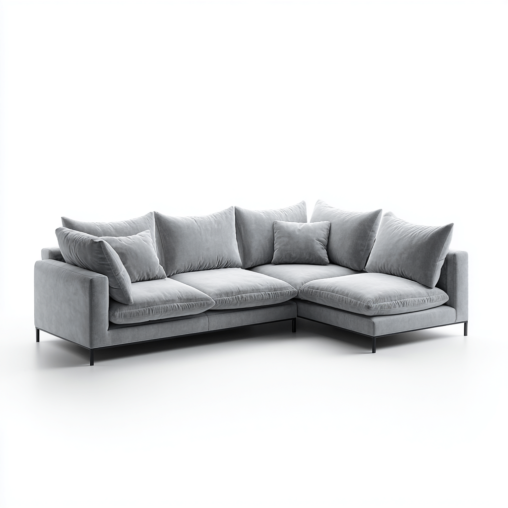 Divano angolare in velluto 250x160x85 cm - grigio chiaro - design moderno con gambe sottili in metallo-Houseure