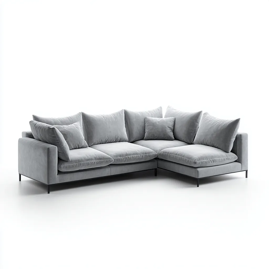 Divano angolare in velluto 250x160x85 cm - grigio chiaro - design moderno con gambe sottili in metallo-Houseure