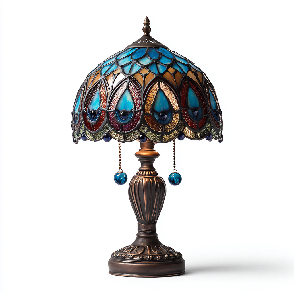 Lampada da tavolo Tiffany design ornamentale con paralume in vetro colorato 40x25x25 cm - blu-verde-rosso - stile classico con base in metallo antico-Houseure