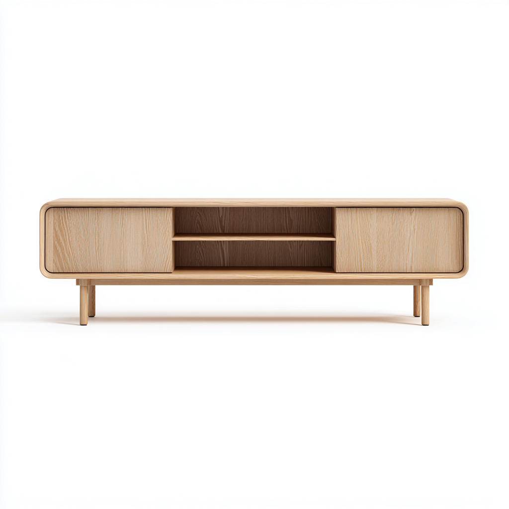 Mobile TV in legno massello con 2 ante e 2 ripiani aperti 140x40x50 cm - rovere chiaro - design moderno-Houseure