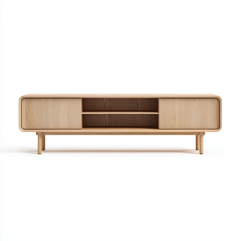 Mobile TV in legno massello con 2 ante e 2 ripiani aperti 140x40x50 cm - rovere chiaro - design moderno-Houseure