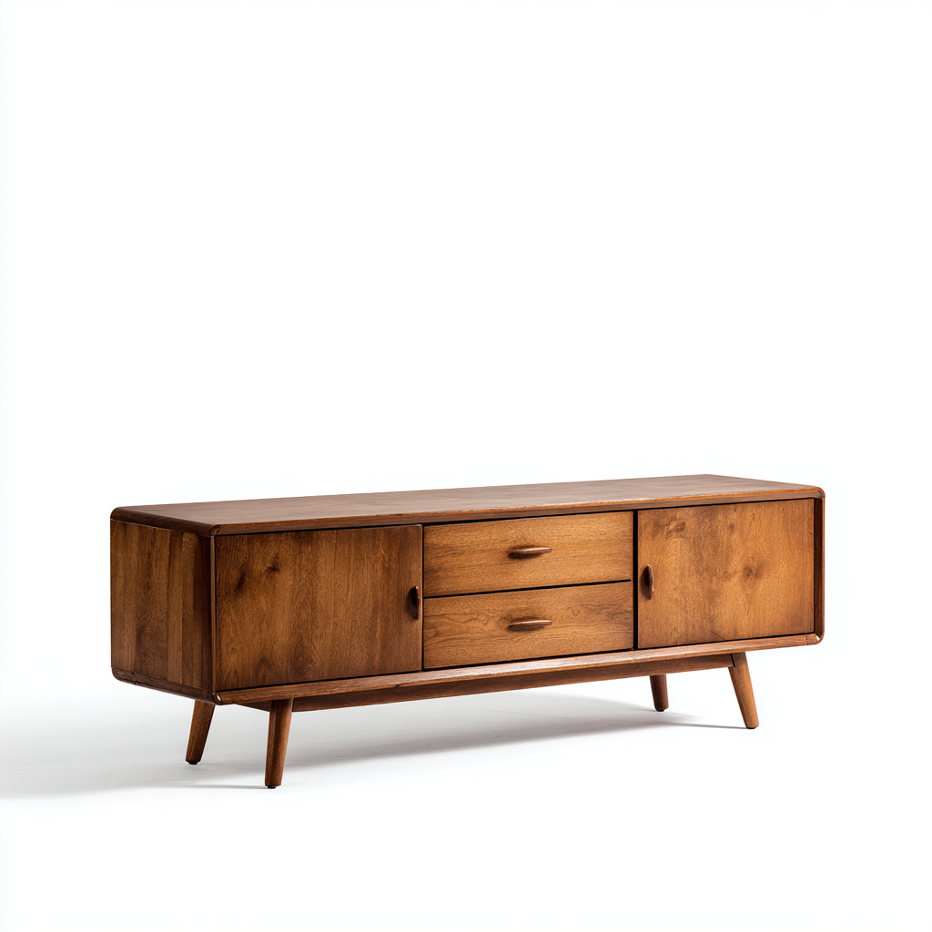 Mobile TV in legno massiccio 150x40x55 cm - marrone noce - stile retrò-Houseure