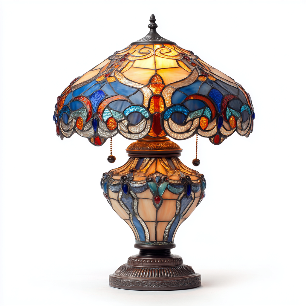 Lampada Tiffany con Paralume Ornamentale 30x30x60 cm - Multicolore e Ottone - Stile Art Nouveau e Classico-Houseure