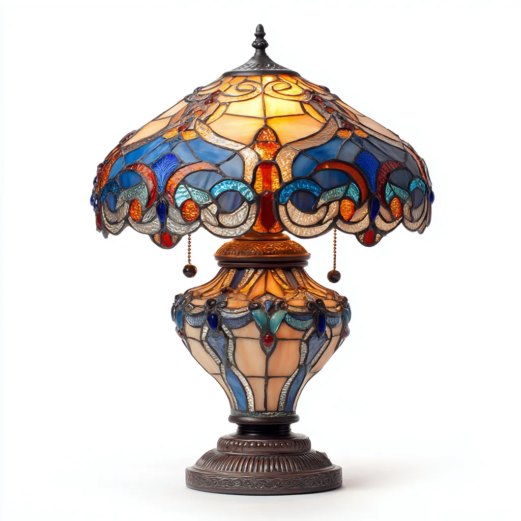 Lampada Tiffany con Paralume Ornamentale 30x30x60 cm - Multicolore e Ottone - Stile Art Nouveau e Classico-Houseure