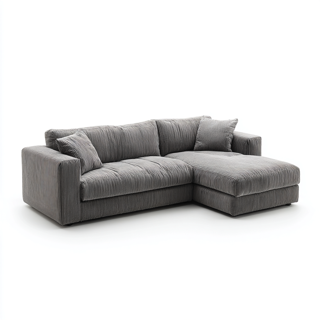 Divano angolare in tessuto a coste 275x175x88 cm - grigio - design moderno e confortevole-Houseure