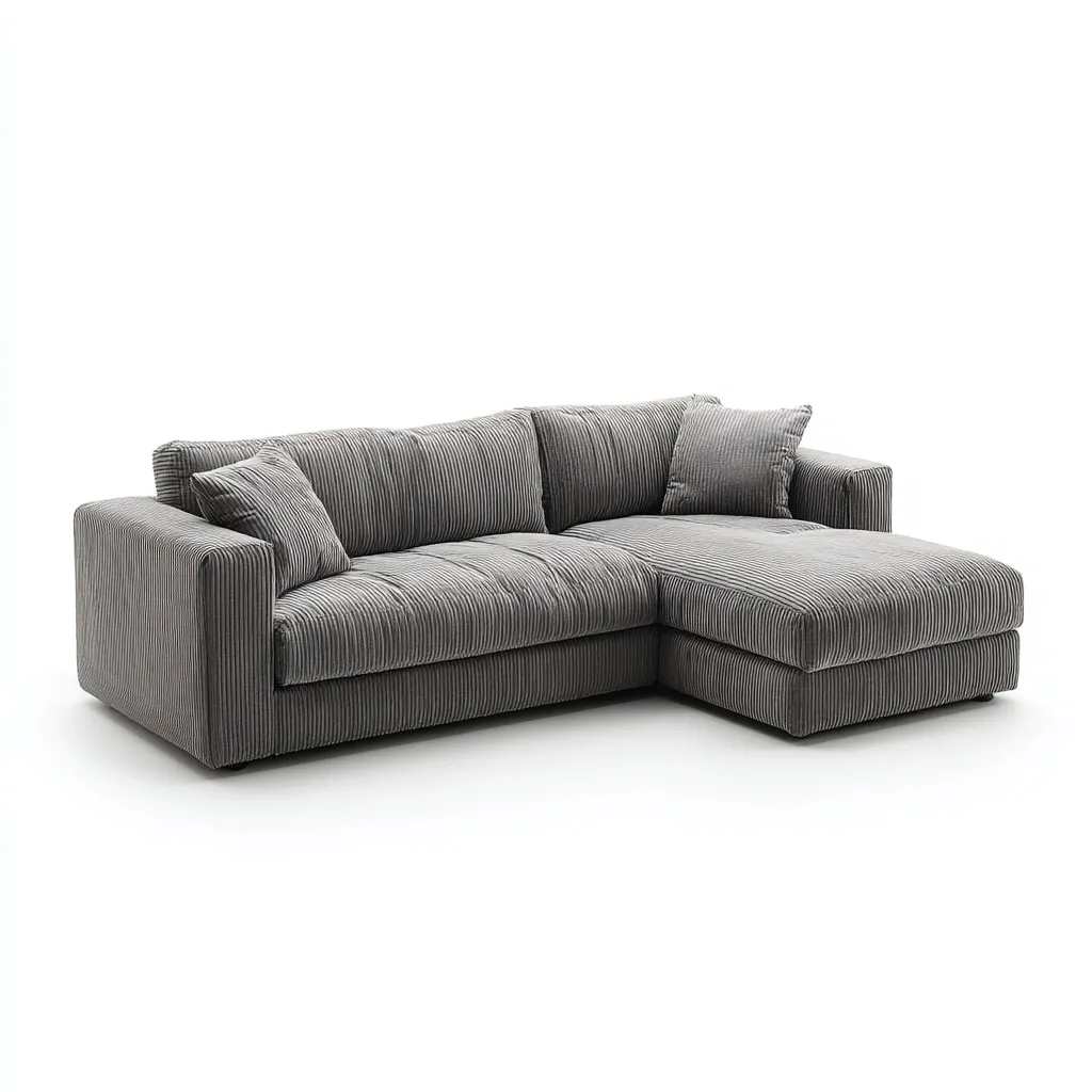 Divano angolare in tessuto a coste 275x175x88 cm - grigio - design moderno e confortevole-Houseure