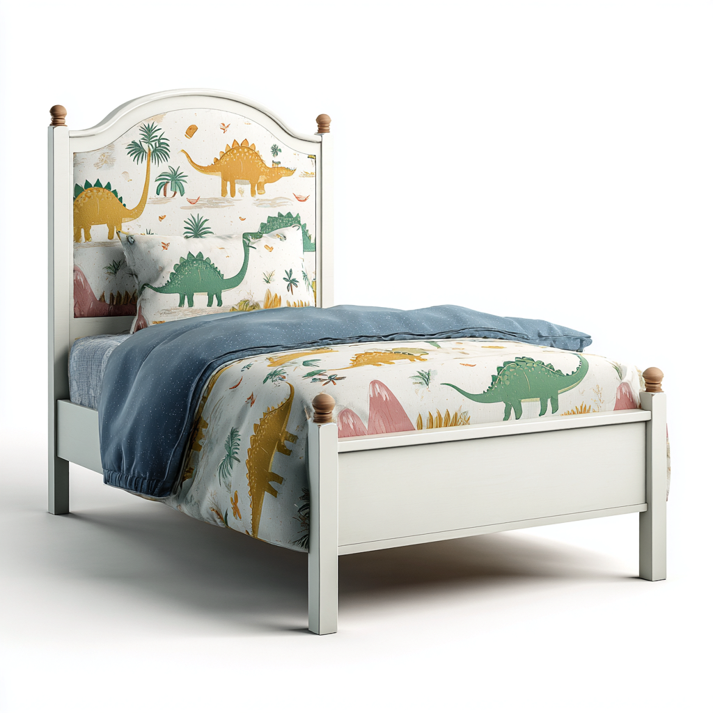 Letto per bambini con dinosauri 190x90x100 cm - bianco-multicolore - con testata decorata e piedini in legno naturale-Houseure