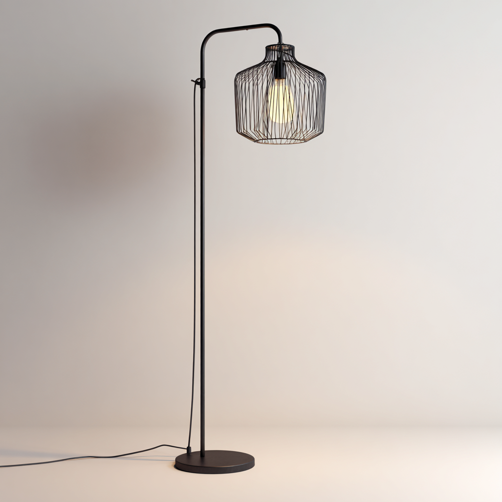 Lampada da terra Metallo 120x40x180 cm - Nero-Grigio - Design Industriale-Houseure