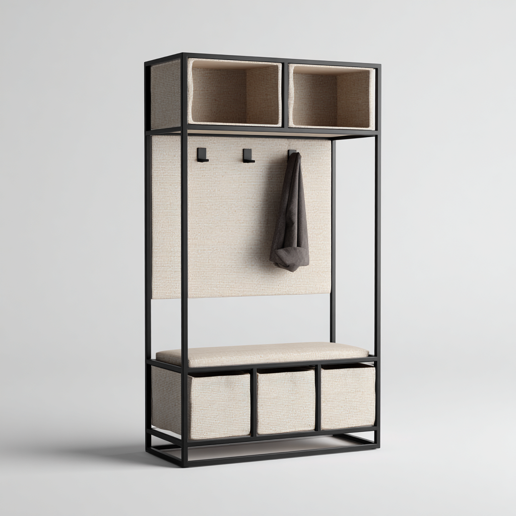 Armadio da ingresso in tessuto 90x40x180 cm - Acciaio nero-Beige - Design moderno-Houseure