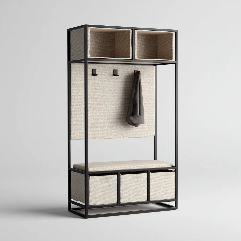 Armadio da ingresso in tessuto 90x40x180 cm - Acciaio nero-Beige - Design moderno-Houseure