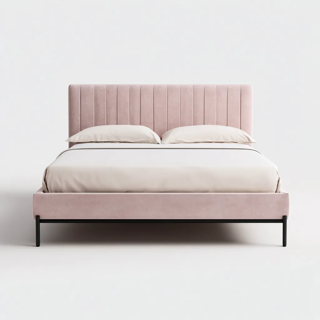 Letto matrimoniale imbottito in velluto con struttura in metallo 200x160x105 cm - rosa cipria - design moderno elegante-Houseure