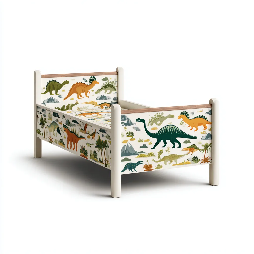 Letto per bambini con tema dinosauri 190x90x85 cm - bianco - design dinosauri e natura-Houseure