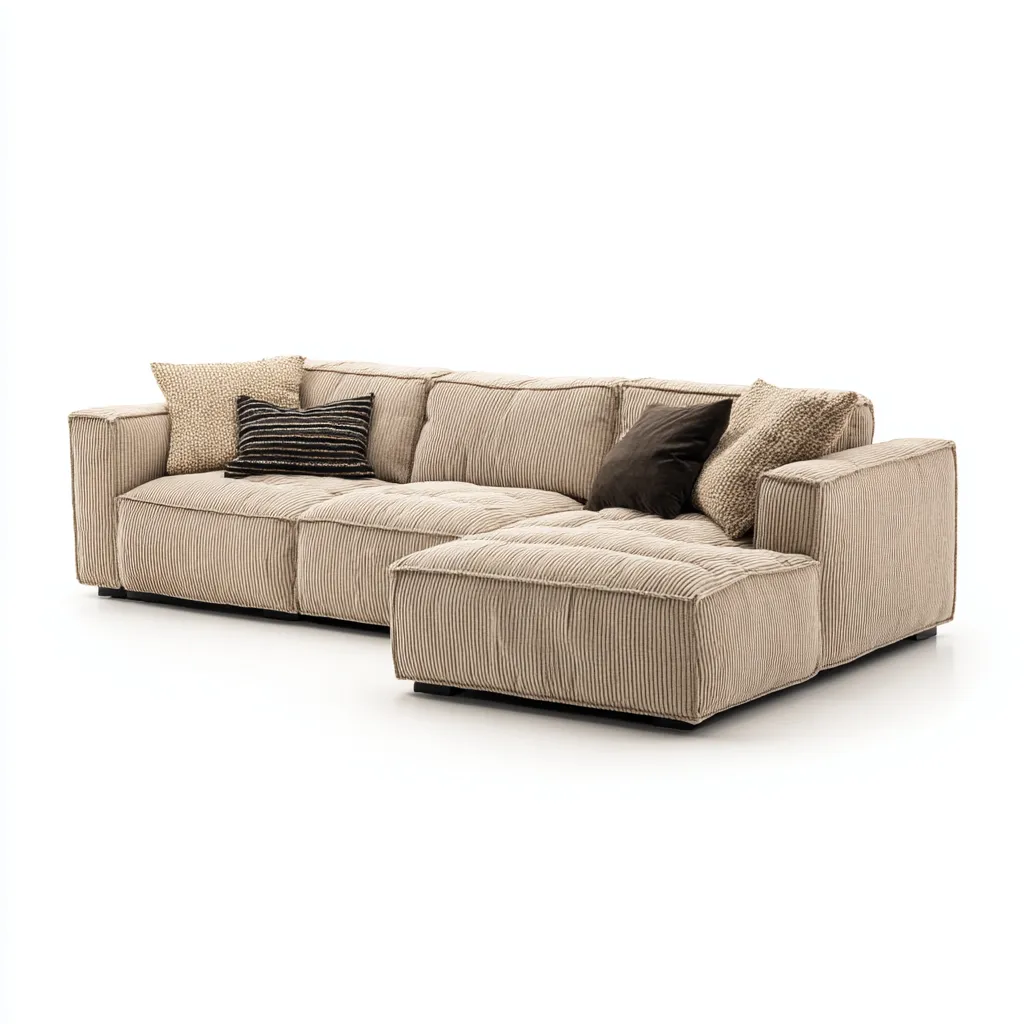 Divano angolare Tessuto a coste 295x185x85 cm - Beige - Design moderno-Houseure