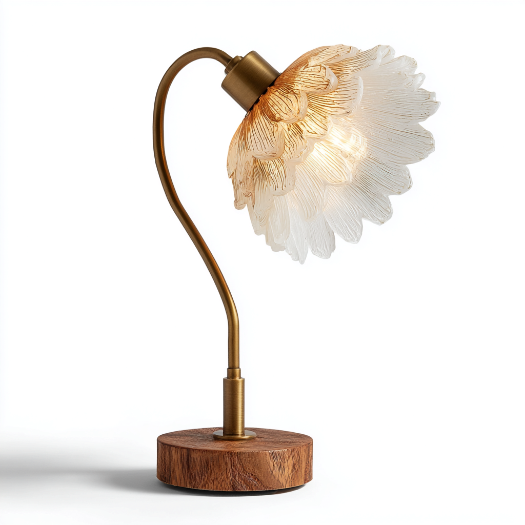 Lampada da Tavolo Rustica con Finitura Ottone Antico e Base in Legno 20x20x45 cm - Stile Vintage-Houseure