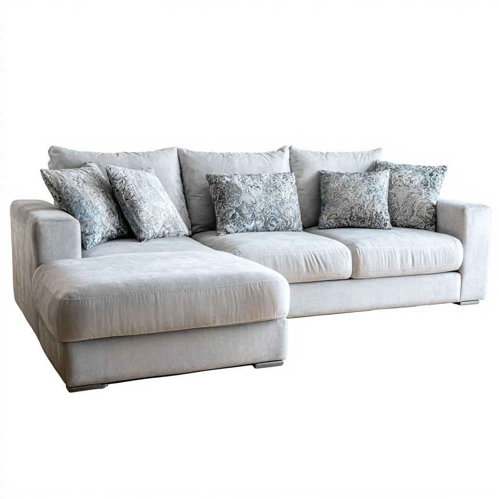 Divano angolare in velluto 250x160x85 cm - grigio chiaro - design moderno con chaise longue-Houseure