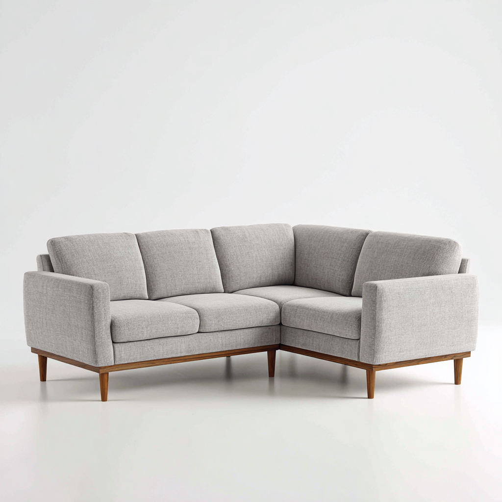 Divano angolare in tessuto 230x160x85 cm - grigio chiaro - design moderno con gambe in legno-Houseure