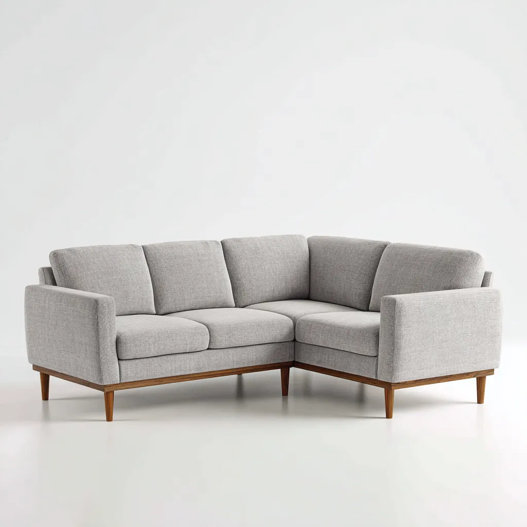 Divano angolare in tessuto 230x160x85 cm - grigio chiaro - design moderno con gambe in legno-Houseure