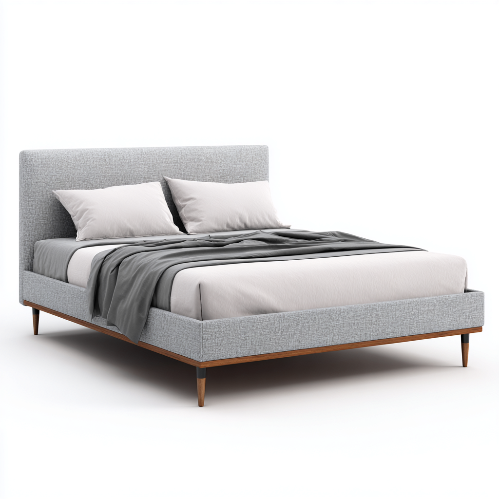 Letto matrimoniale imbottito in tessuto con gambe in legno 205x165x105 cm - grigio chiaro - design scandinavo moderno-Houseure